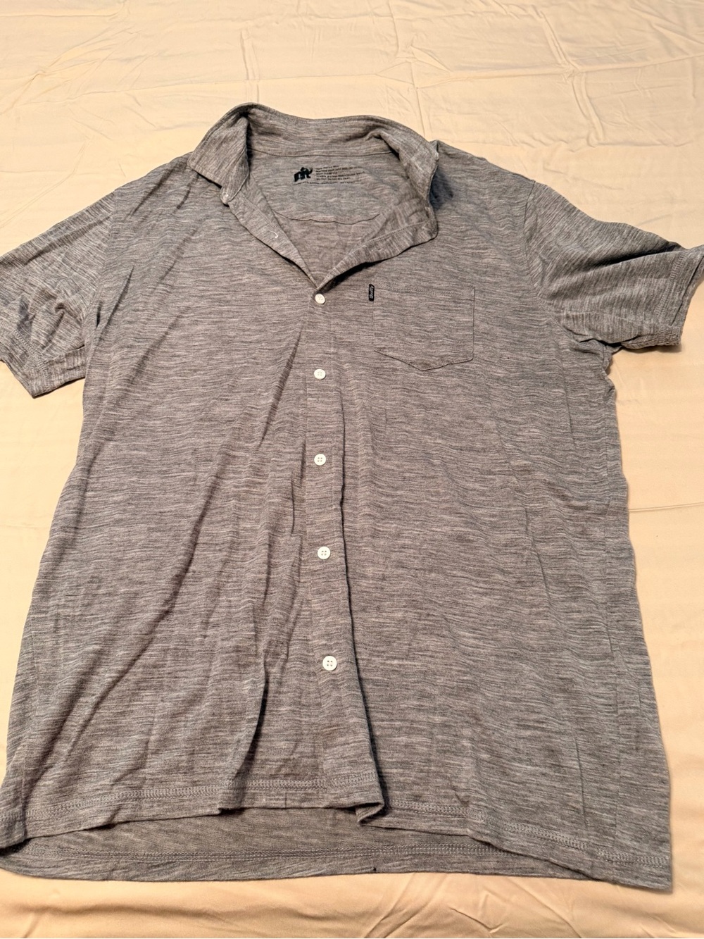 Woolly Men's Lightweight Heather Gray 100% Merino Short Sleeve Button Down Shirt